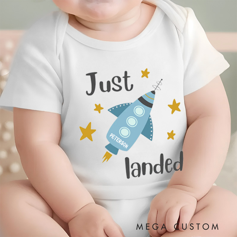 Personalized Just Landed Rocket and Space Themed Adorable Baby Gift Baby Onesie  