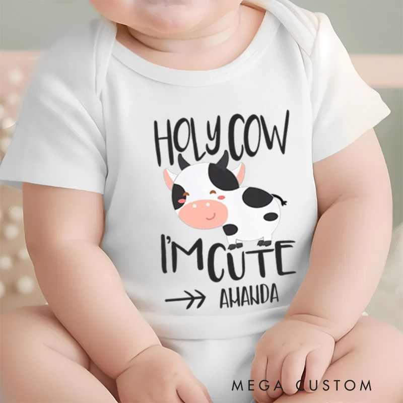 Personalized Holy Cow I’m Cute Funny and Playful Farm Animal Inspired Baby Gift Baby Onesie  