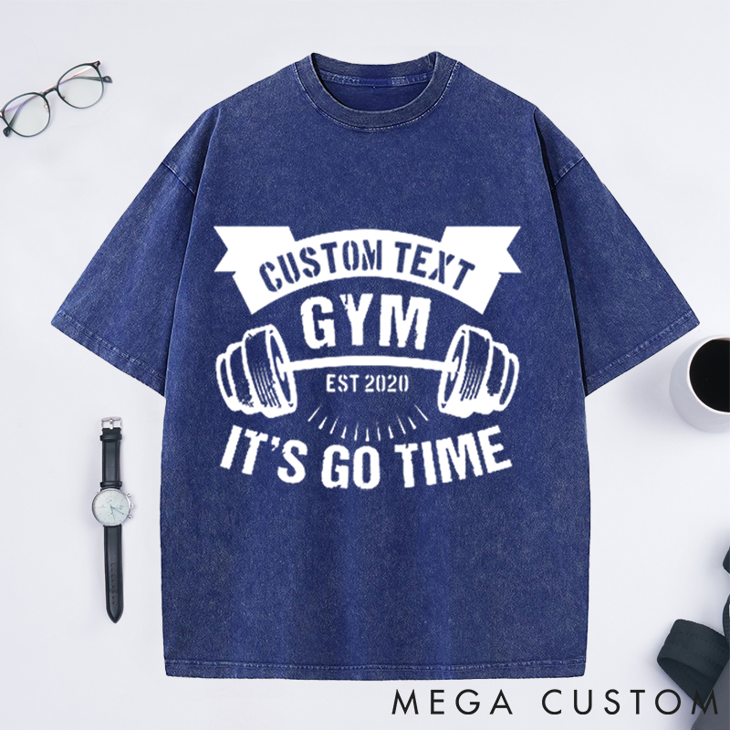 Personalized Gym Washed T-Shirts with Personalized Text and Dumbbell Design for Fitness Enthusiasts Bodybuilders and Gym Lovers