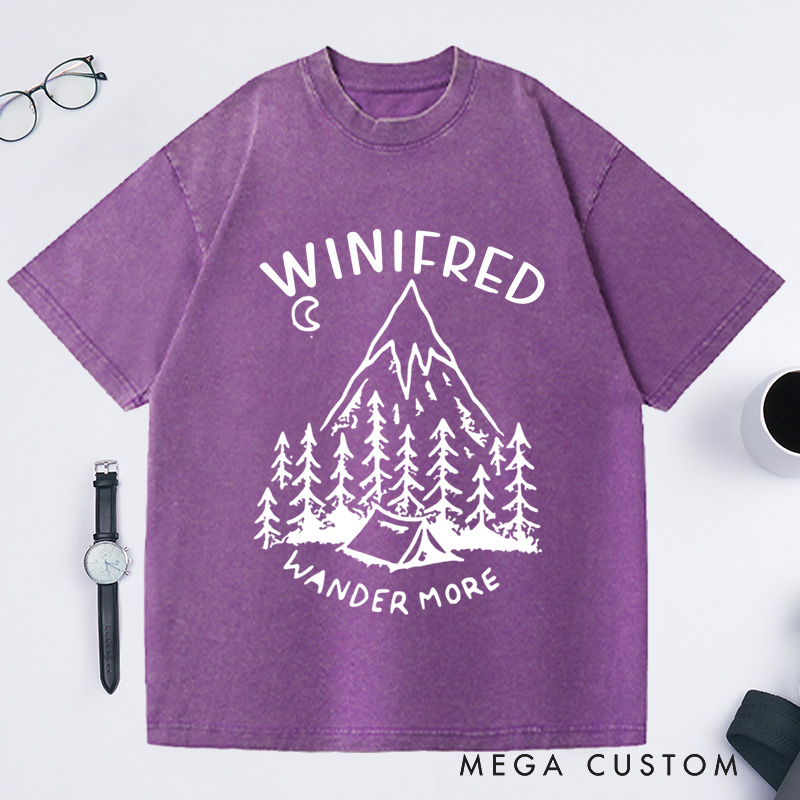 Personalized Wander More Washed T-Shirts Travel Shirt Pine Tee Customized Name Shirt Gift For Nature Lover