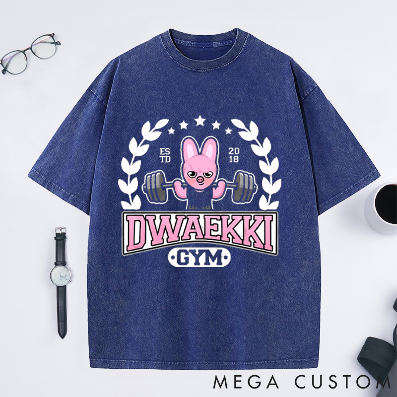 Personalized Rabbit Gym Washed T-Shirts with Cute Bunny Weightlifting for Fitness Enthusiasts Bodybuilders and Gym Lovers