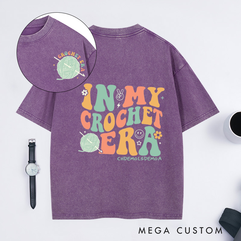 Personalized In My Crochet Era Washed T-Shirts Crochet Lover Shirt Knitting Shirt Crafter Mom Shirt for Women Gift for Knitting Lover Funny Crochet Tee