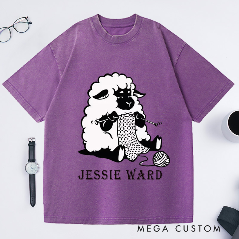 Personalized Sheep Graphic Washed T-Shirts Funny Crochet Shirts Knitting Gifts Crafter Vneck Shirts Cute Crocheting Clothing