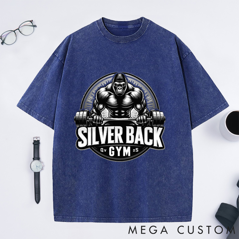 Personalized Retro Fitness Washed T-Shirts with Fierce Gorilla Lifting Barbell Design for Fitness Enthusiasts Bodybuilders and Gym Lovers