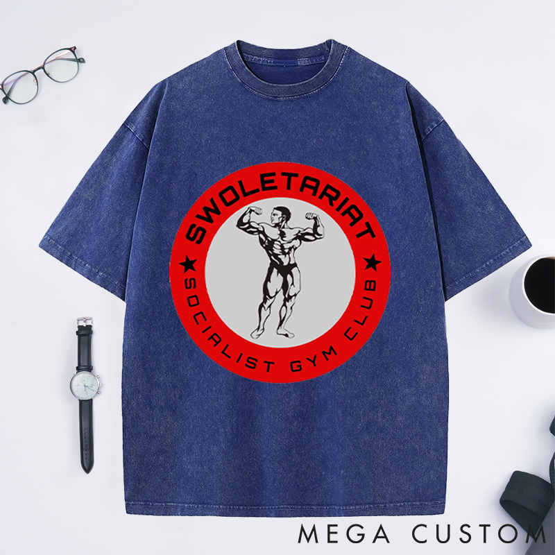 Personalized Gym Washed T-Shirts with Socialist Gym Club Bodybuilder Design for Fitness Enthusiasts Bodybuilders and Gym Lovers
