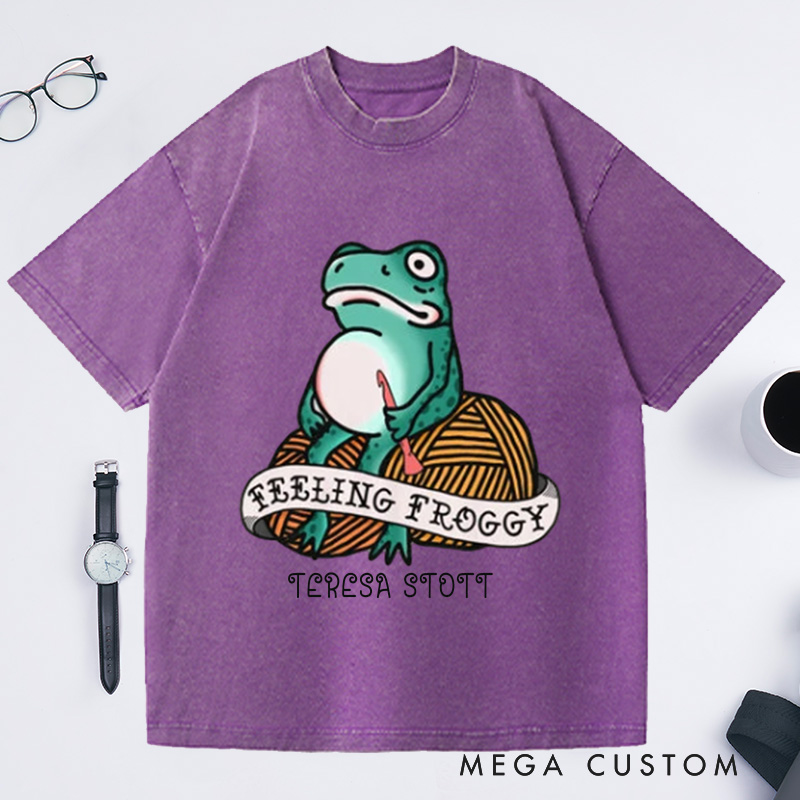 Personalized Feeling Froggy Crochet Bella Washed T-Shirts Short-sleeve unisex t-shirt Funny Gift for Crocheter Crochet Apparel