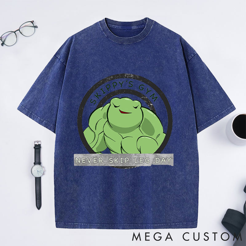Personalized Fitness Washed T-Shirts with Fun Muscle Frog Design for Fitness Enthusiasts Bodybuilders and Gym Lovers