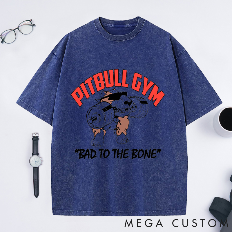 Personalized Gym Washed T-Shirts with Bold Dog Lifting Barbell Design for Fitness Enthusiasts Bodybuilders and Gym Lovers