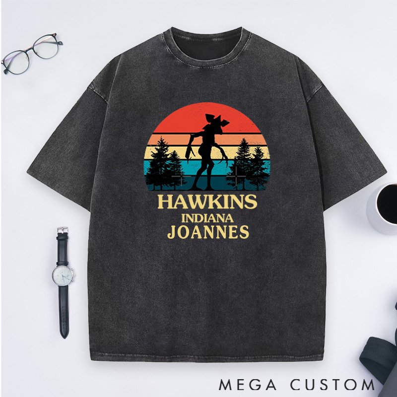 Personalized A Mysterious Encounter Washed T-Shirts Hawkins Indiana Shirts Gift for Hiking Camping Adventure Lover