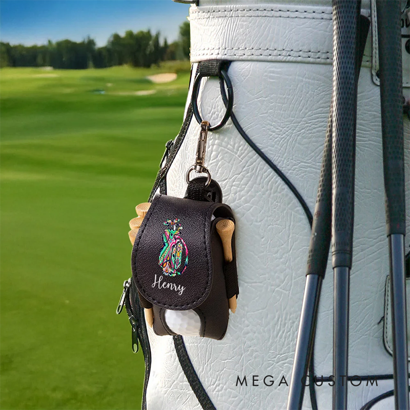 Personalized Leather Golf Ball Pouch with Custom Name Tee Holder and Compact Stylish Design