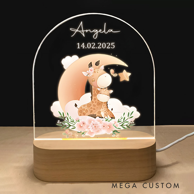 Personalized Moon and Stars Illustration Featuring Baby Bear for a Calm and Dreamy Atmosphere Night Lamp