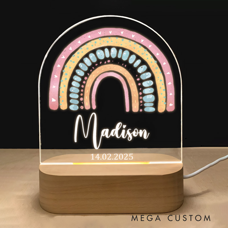 Personalized Pastel Rainbow Illustration with Decorative Patterns for a Cheerful and Delightful Nursery Glow Night Lamp