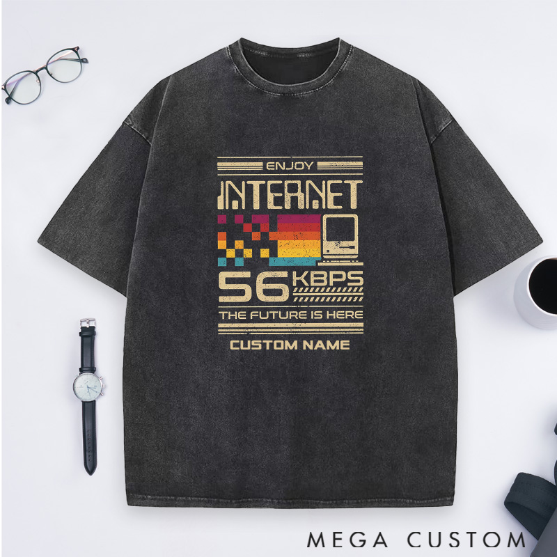 Personalized 56 Kbps Washed T-Shirts Programmer Computer Technology Lovers Shirts Gift Geek Nerd