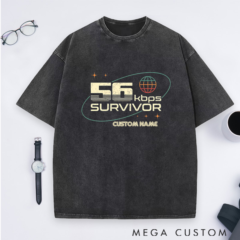 Personalized 56 kbps Survivor Washed T-Shirts Programmer Computer Technology Lovers Shirts Gift Geek Nerd 