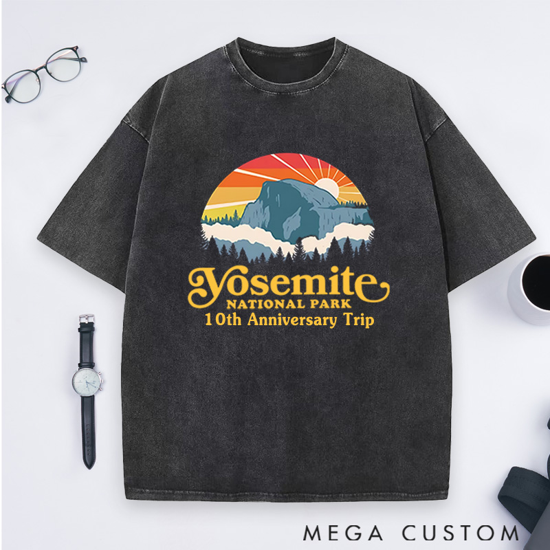 Personalized Yosemite National Park Washed T-Shirts Adventure Hiking Campig Travel Shirts Gift Outdoors Lover