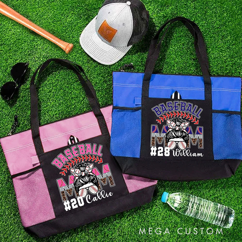 Personalized Baseball Mom Tote Bag with Custom Name and Number  