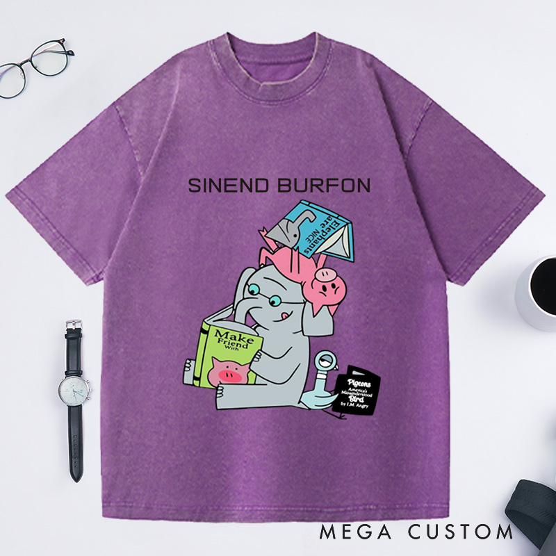 Personalized Read More Book Washed T-Shirts Good Day To Read Tee Funny Piggie Elephant Pigeons Shirt Book Lover Gift
