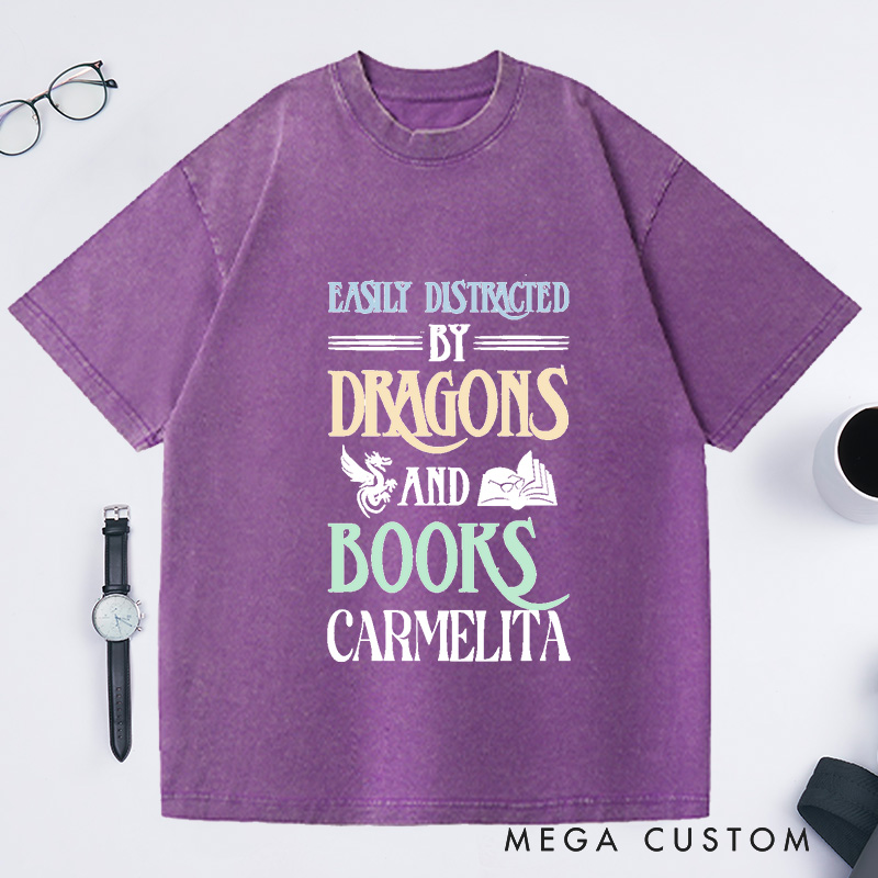 Personalized Dragon Shirt Bookworm Washed T-Shirts Reading Shirts Librarian Gift Book Lover T-Shirt