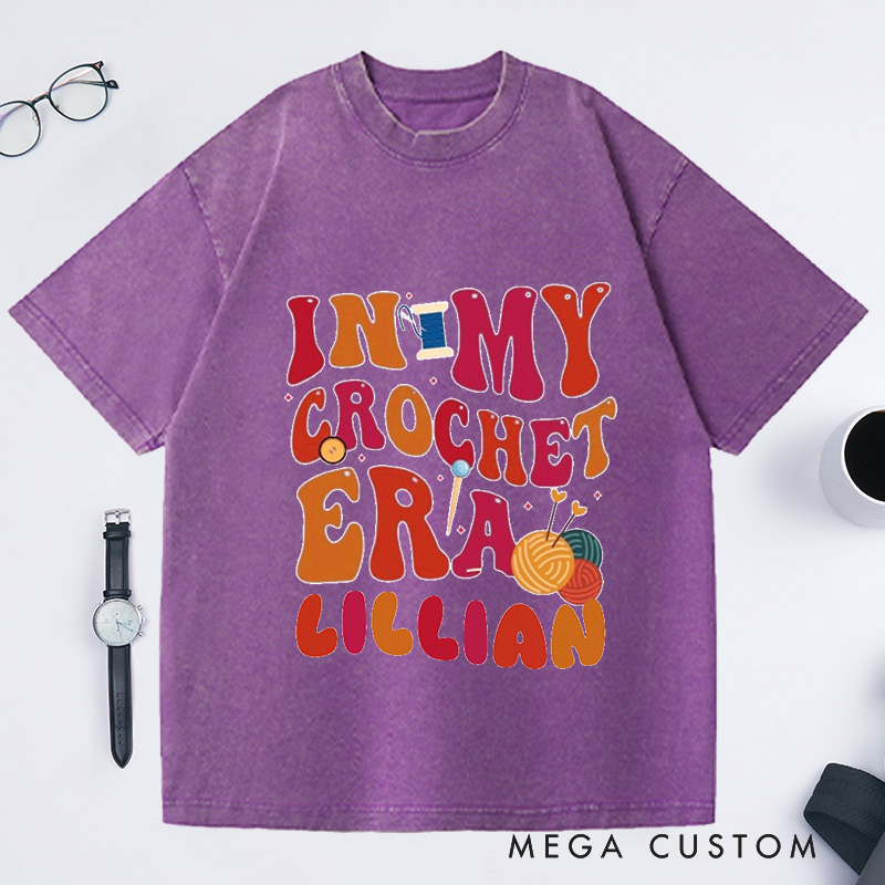 Personalized In My Crochet Era Washed T-Shirts Funny Crochet Crochet Lover Crochet Mom Shirt for Women Gift for Knitting Lover
