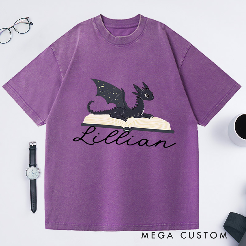 Personalized Dragon Book Washed T-Shirts Fantasy Shirt Bookworm Shirt Bookish Shirt Book Club Shirt Book Lover