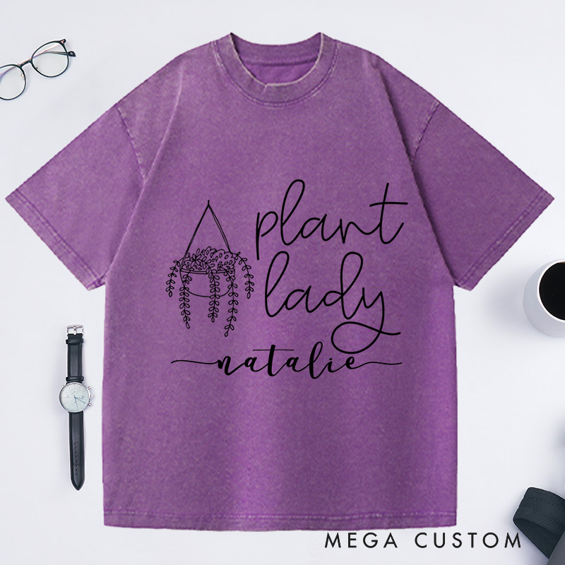 Personalized Plant Lady Washed T-Shirts Gardening Shirt Gift for Gardener Garden Lover 