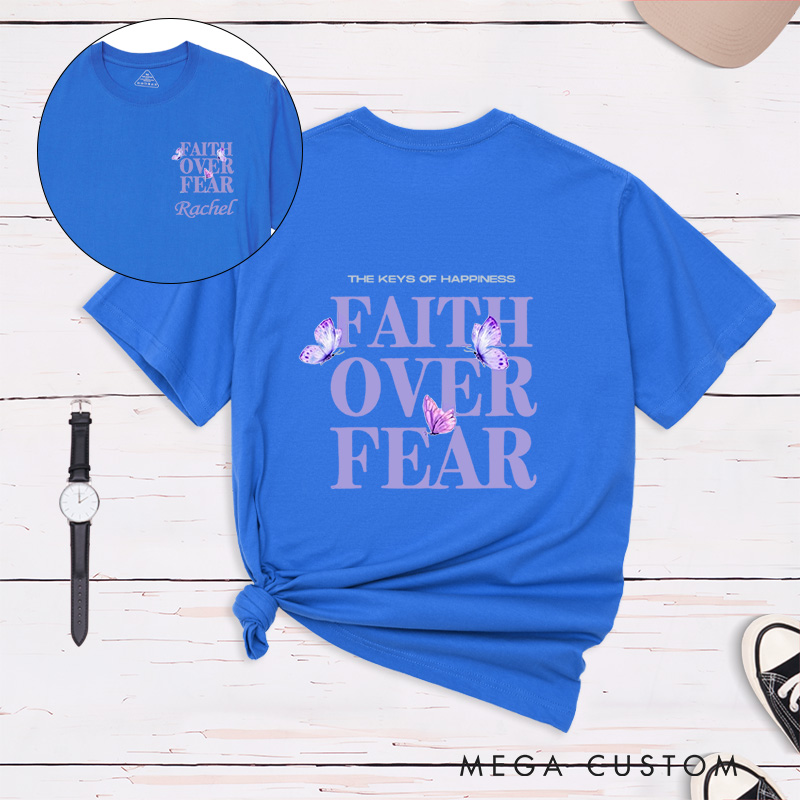 Personalized Faith Over Fear Butterflies Classic T-Shirt with Name Christian Shirt Faith Based Shirt Gift for Women and Girls