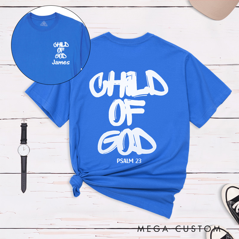 Personalized Child of God Classic T-Shirt with Name Graffiti Style Cotton Bible Verse Shirt Christmas Easter Gift for Men and Women