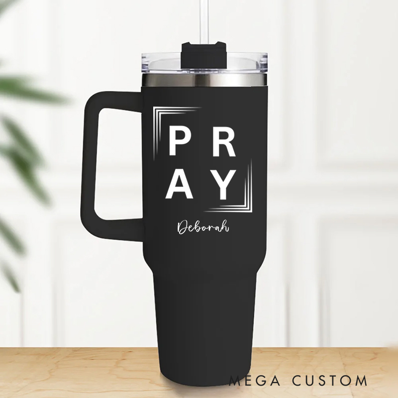 Personalized Multicolor Christian Theme Pray Tumbler with Name and Straw Travel Accessories Baptism Birthday Gift for Christians