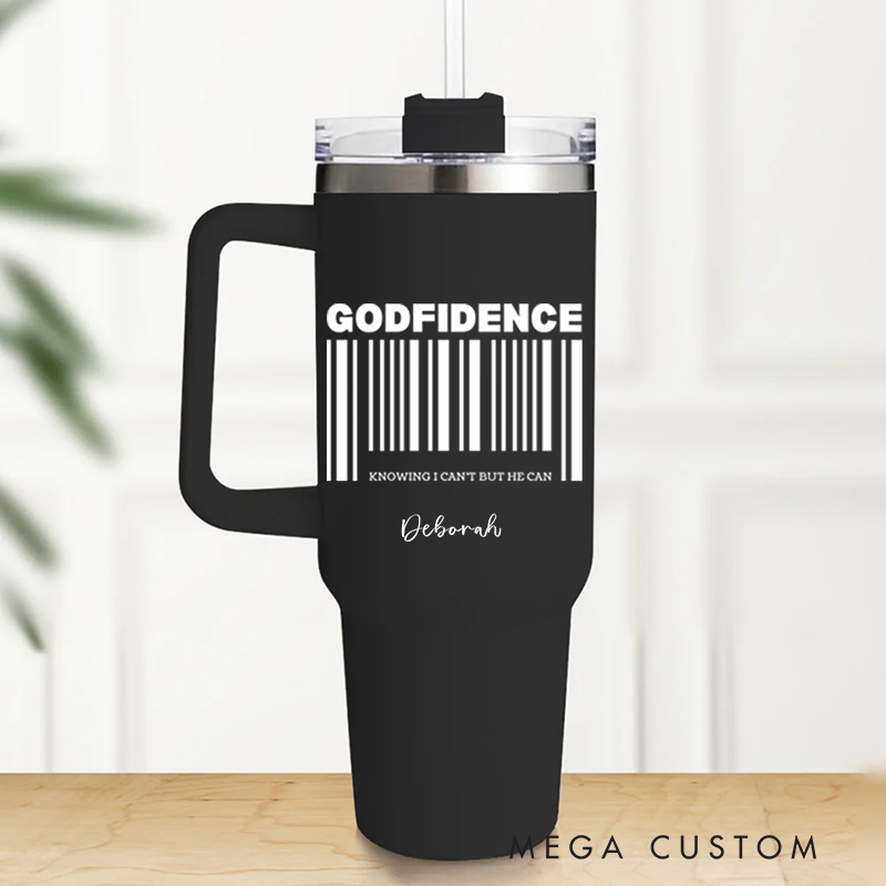 Personalized Multicolor Christian Godfidence Tumbler with Name and Straw Travel Accessories Baptism Birthday Gift for Christians