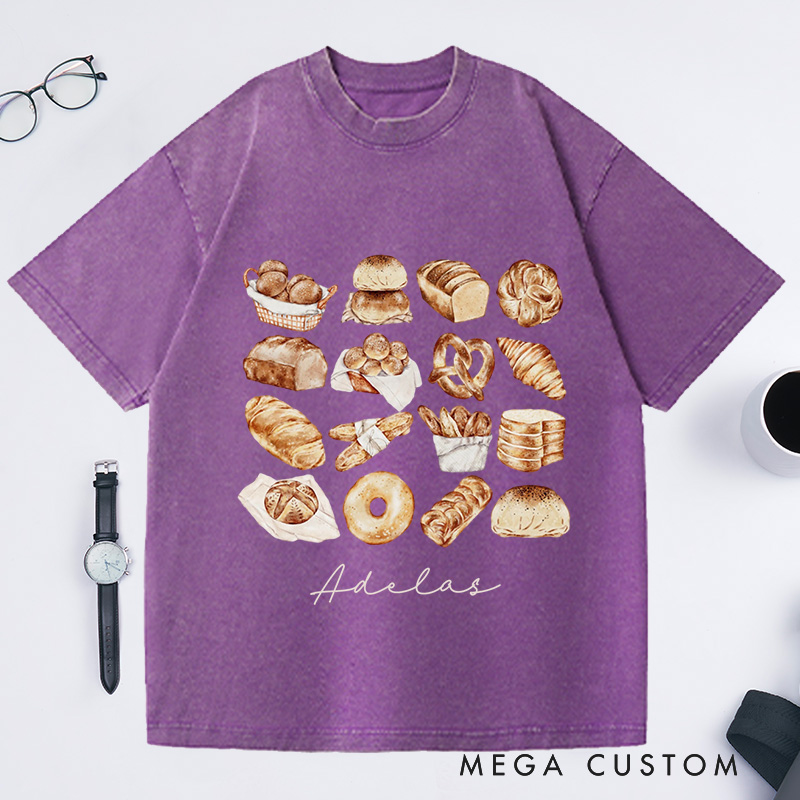 Personalized Bread Baker Washed T-Shirts Bread Chart Shirt Baking Gift for Foodie Shirt Sourdough Shirt Baker Gift