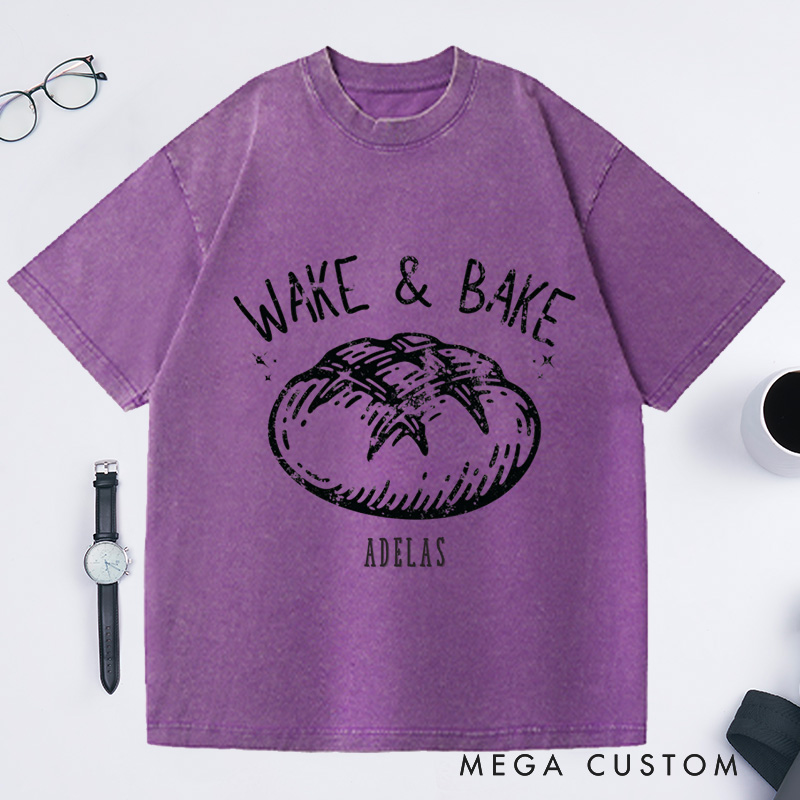 Personalized Comfort Colors Wake and Bake Washed T-Shirts Funny Sourdough Bakers T-Shirt