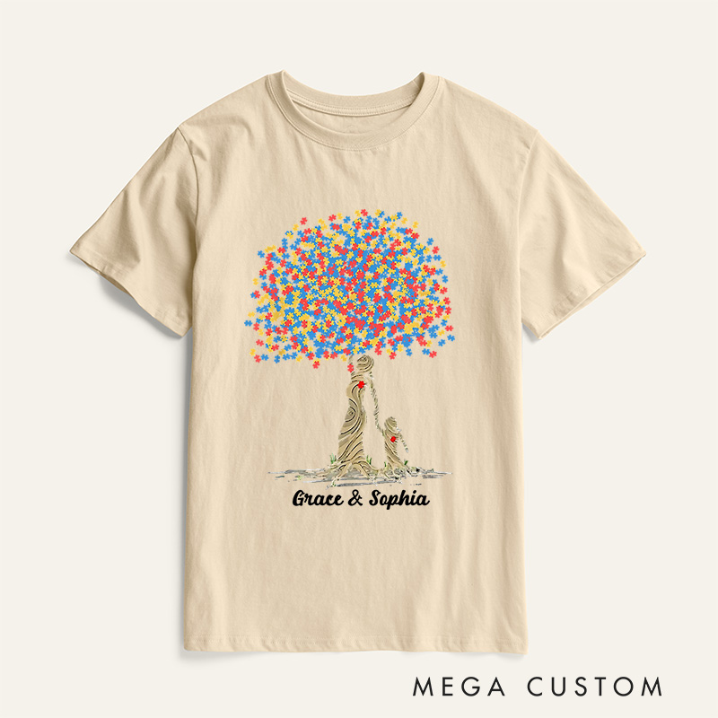 Personalized Autism Puzzle Tree of Love T-Shirt Autism Awareness Gift
