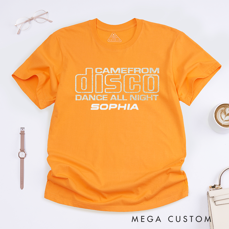Personalized Disco Dance T-Shirt Custom Name Party Gift for Dance Lovers Retro Nightclub Style Unisex Shirt Unique Dance All Night Present