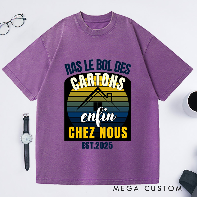 Personalized Ras Le Bol Des Cartons T-Shirt Retro Sunset French Housewarming Custom Moving Joyful Gift