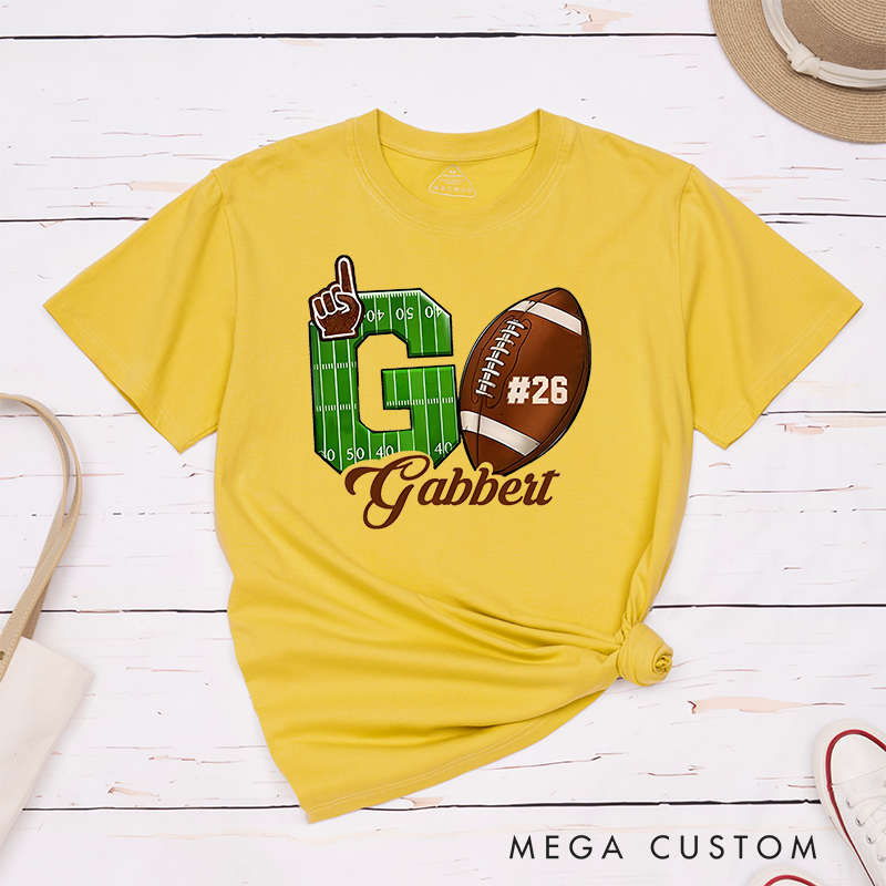 Personalized American Football and Rugby T-Shirts with Custom Team Name and Number – My Heart Is on That Field T-Shirt