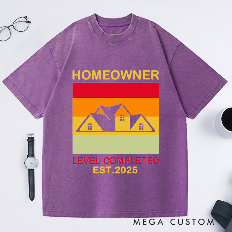 Personalized Custom Level Completed Homeowner T-Shirt Housewarming Retro Gift