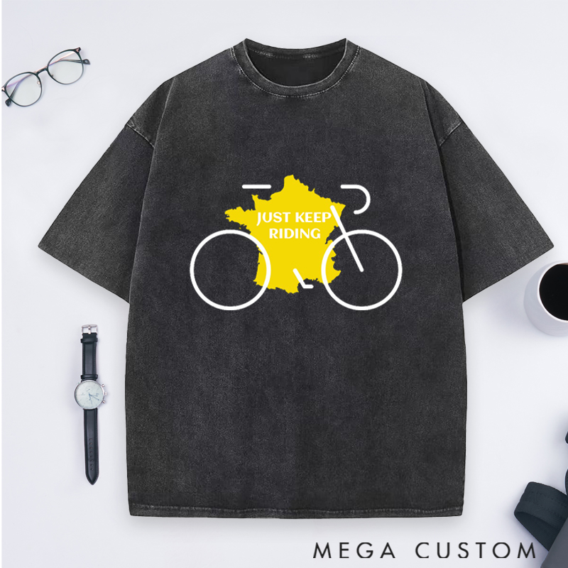 Personalized Riding Bike Lover Cycling through France Bicycle Overlaying The Map of France Gift Washed T-Shirts