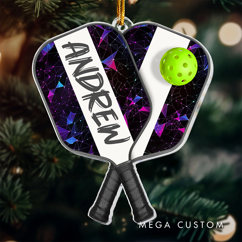 Personalized Pickleball Paddle Christmas Ornament with Custom Name and Festive Design