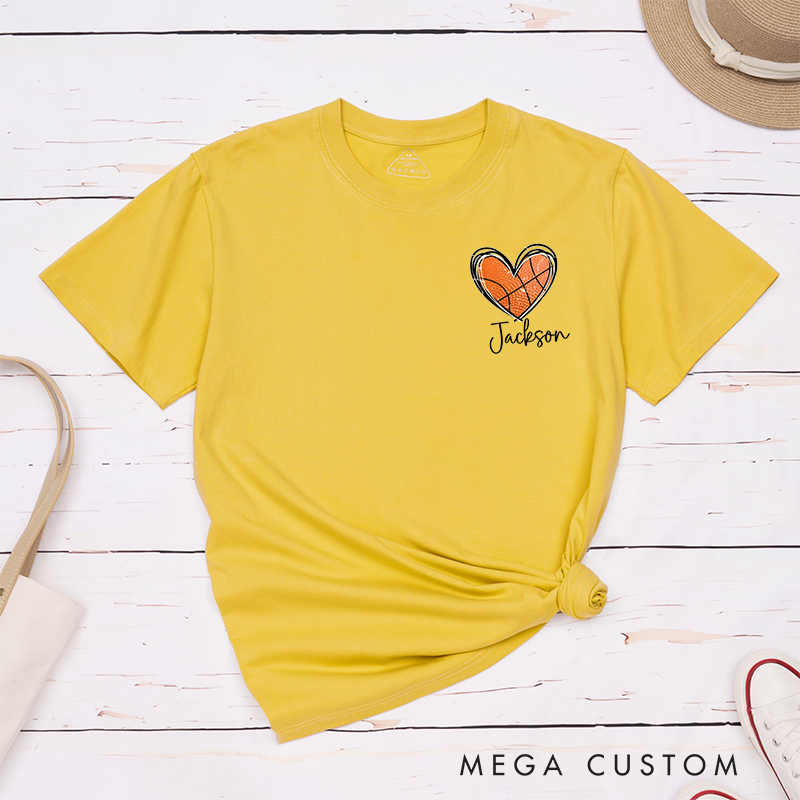 Personalized Basketball Heart T-Shirt with Custom Name and Comfort Colors Design