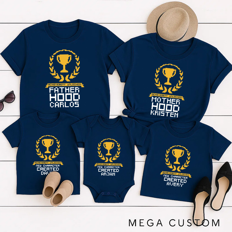 Personalized New Achievement Family Matching T-Shirts New Father Mother Shirts Funny Gamer Family Shirts Newborn Baby Gaming Shirt Father's Day