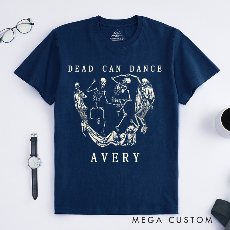 Personalized Dancing Skeletons Artistic Unisex T-Shirt Custom Name Unique Gift Idea for Men Women Friends Retro Skeleton Dance Art Tee
