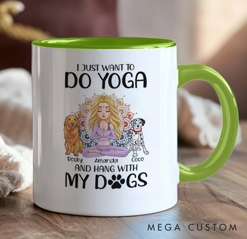 Personalized Yoga Mug with Dogs Can Custom Pet Names and People Name Perfect Gift for Yoga Lovers and Dog Owners
