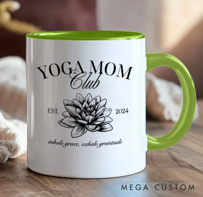 Personalised Mug with Elegant Lotus Design Can Custom Year and Title, Perfect Gift for Yoga Lovers