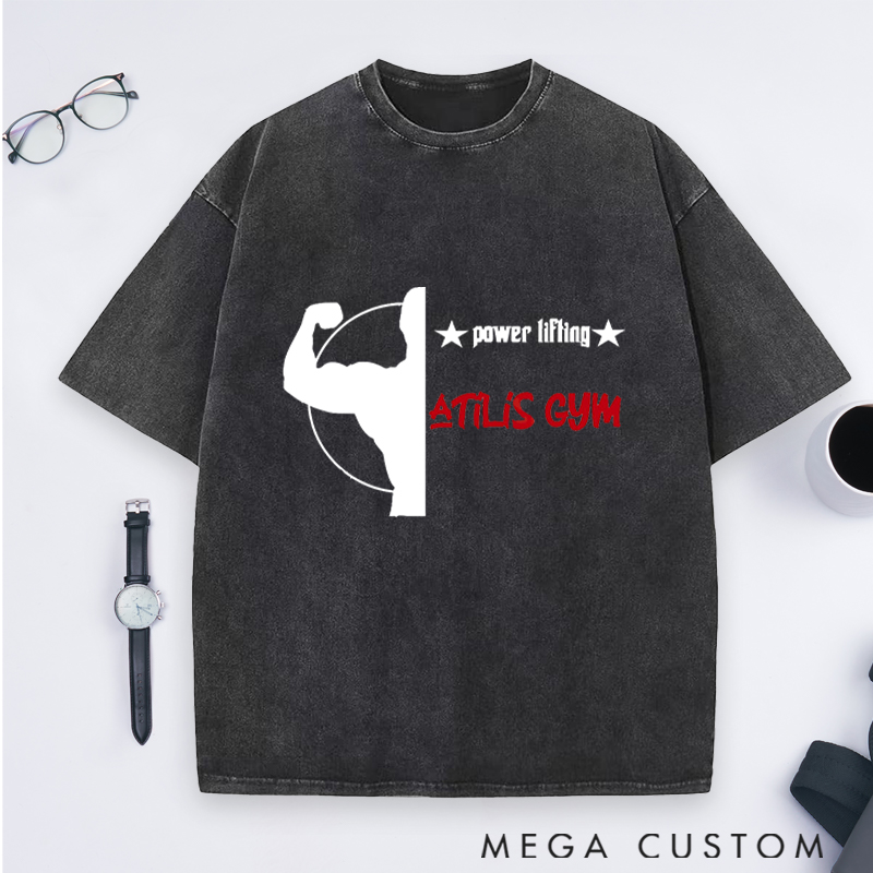 Personalized Gym Washed T-Shirts with Powerlifting Strength and Muscle Design for Fitness Enthusiasts Bodybuilders and Gym Lovers