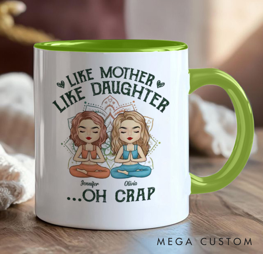 Personalized Mug with Cute Mother and Daughter Meditation Design, Can Custom Name, Perfect Gift for Mom, Daughter and Yoga Lovers