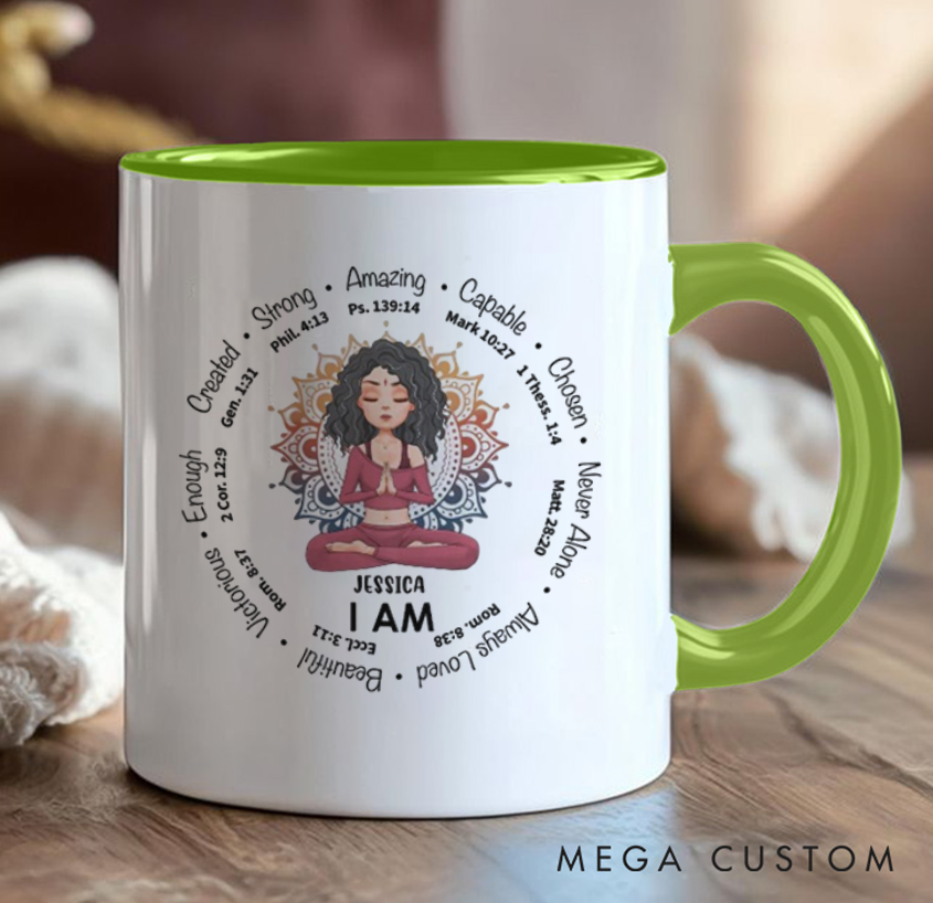 Personalized Inspirational Mug Can Custom Name, Positive Affirmations & Bible Verses Design, Perfect Gift Yoga Lovers