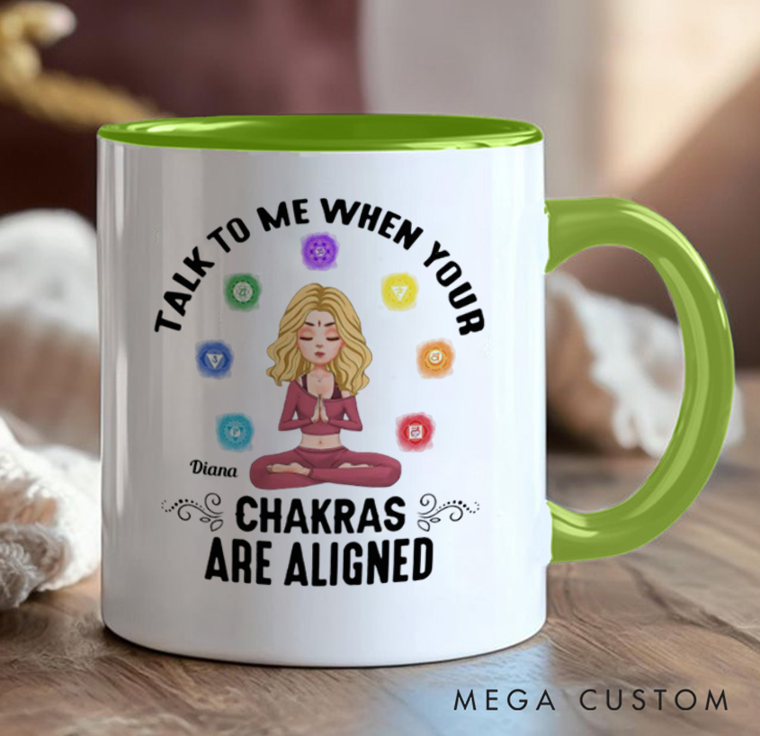 Personalized Chakra Mug – Custom Name, Fun 'Talk to Me When Your Chakras Are Aligned' Design, Perfect Gift for Yoga & Meditation Lovers
