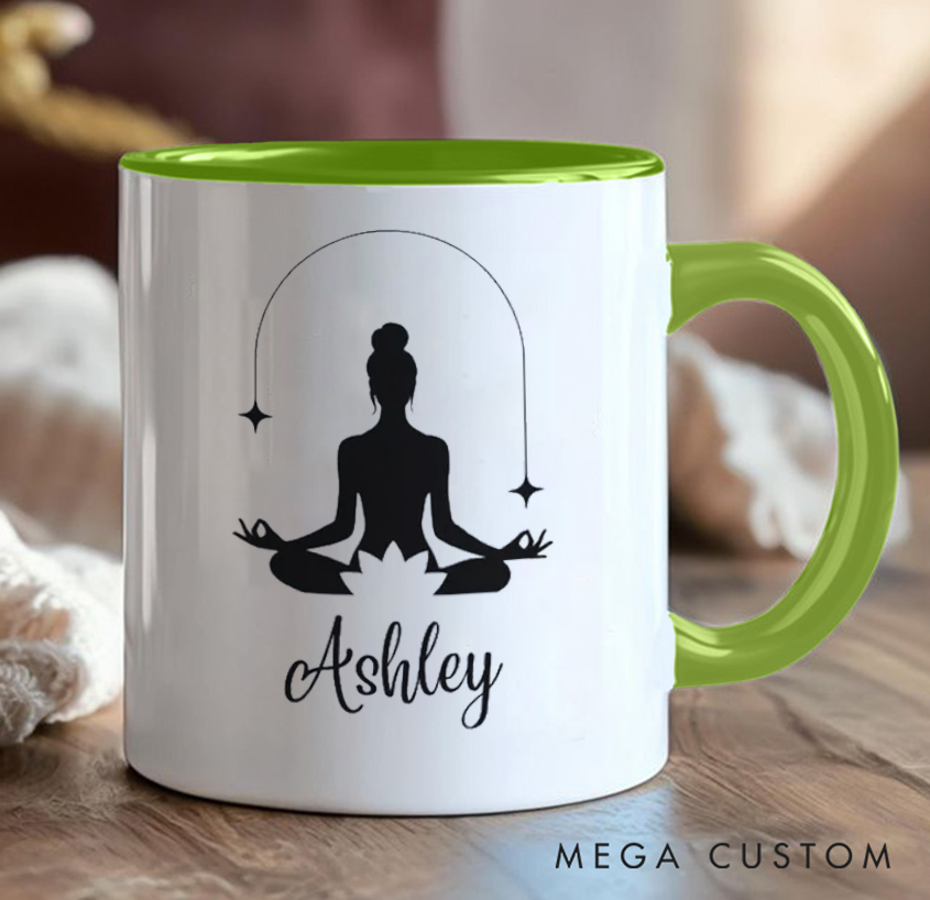 Personalized Yoga Mug Minimalist Meditative Design, Can Custom Name, Perfect Gift for Yoga Enthusiasts & Mindfulness Lovers