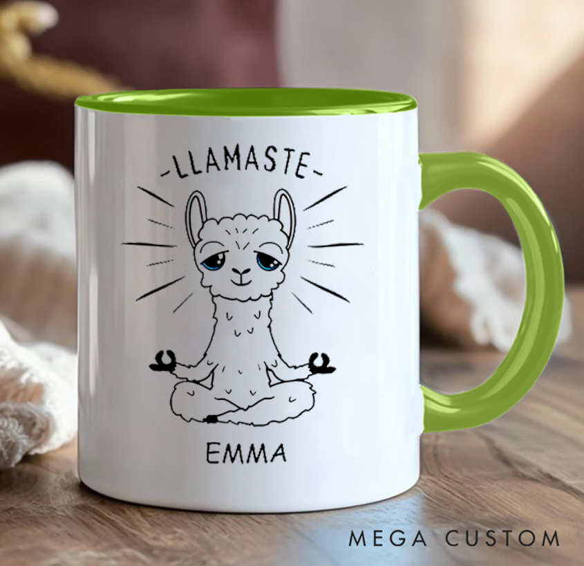 Personalized Llamaste Yoga Mug Cute Meditating Llama Design Can Custom Name Perfect Gift for Yoga Lovers & Fun Daily Use