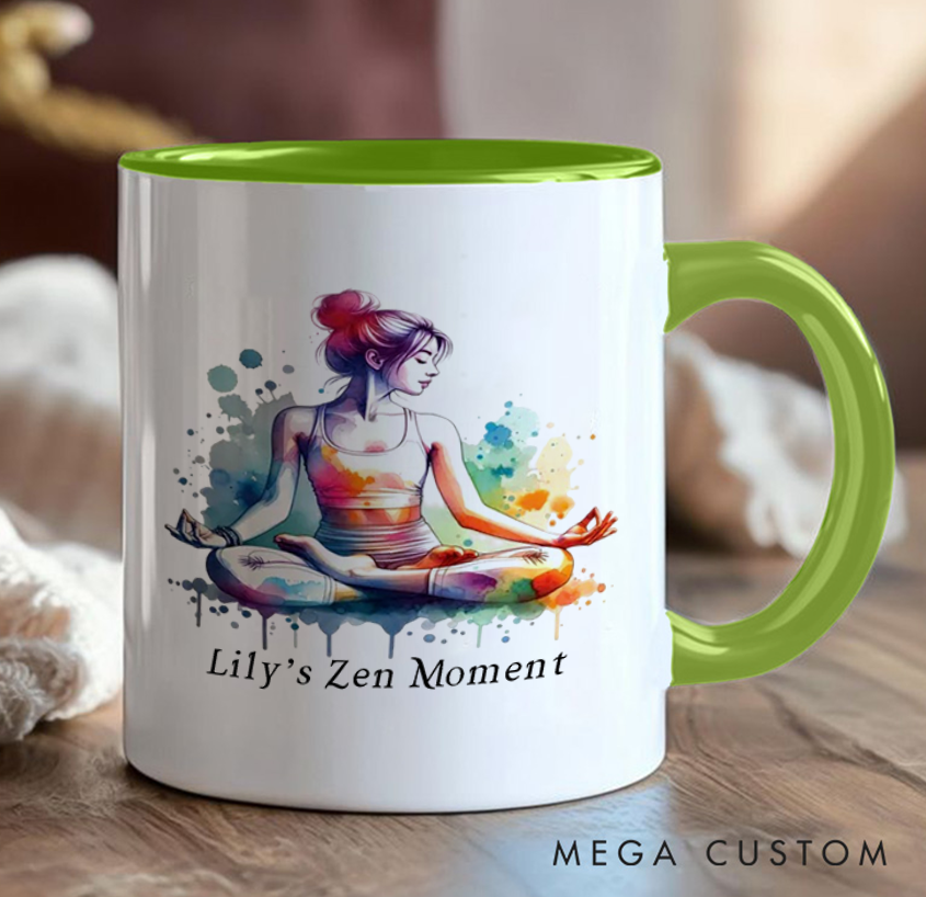 Personalized Zen Yoga Mug Vibrant Watercolor Meditation Design Custom Name Perfect Gift for Yoga & Art Enthusiasts